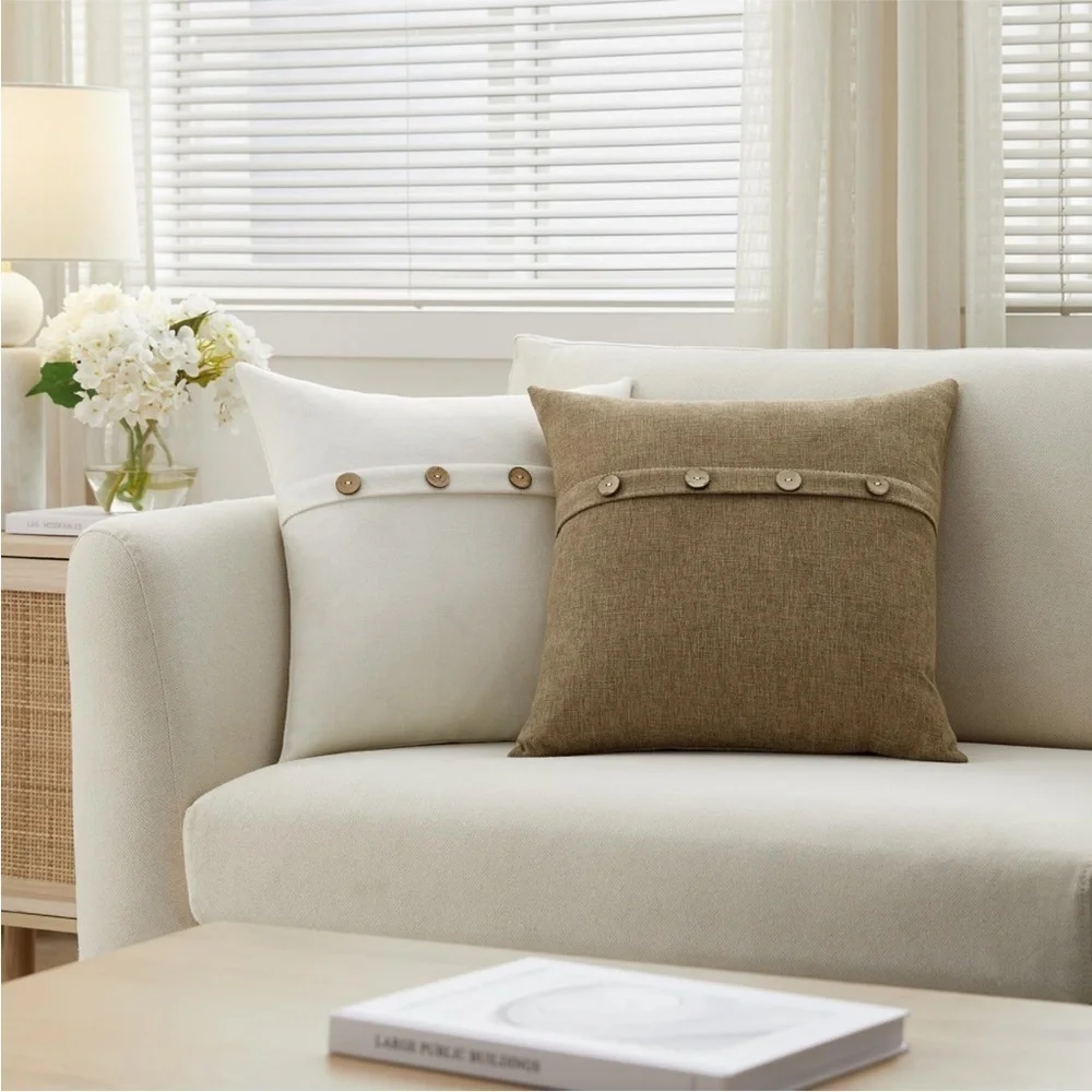 Farmhouse Mid Century Modern Bohemian Decorative Brown Linen Pillow Case Cover